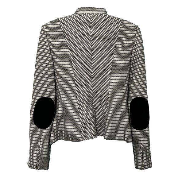 Tommy Hilfiger Navy Blue White Chevron Stripe Full Zip Blazer sz 6 Elbow Patches - Picture 2 of 12